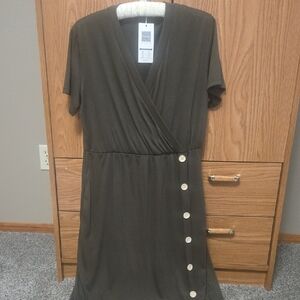 Maurices Olive Midi Dress with Button Accents